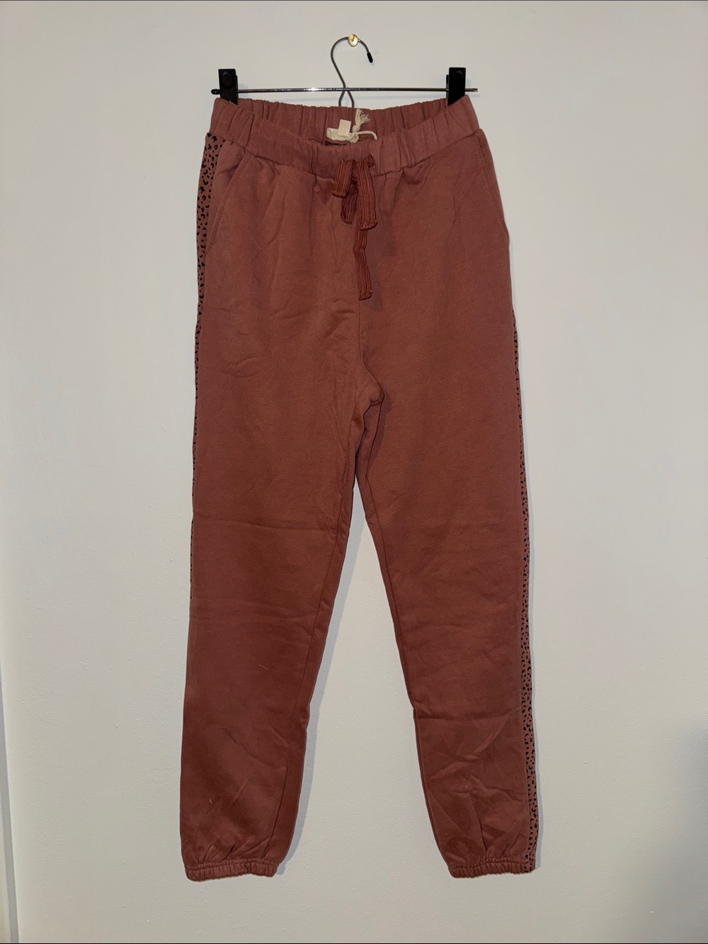 Hem & Thread Rust Track Joggers with Side Animal Print Detailing, Size S